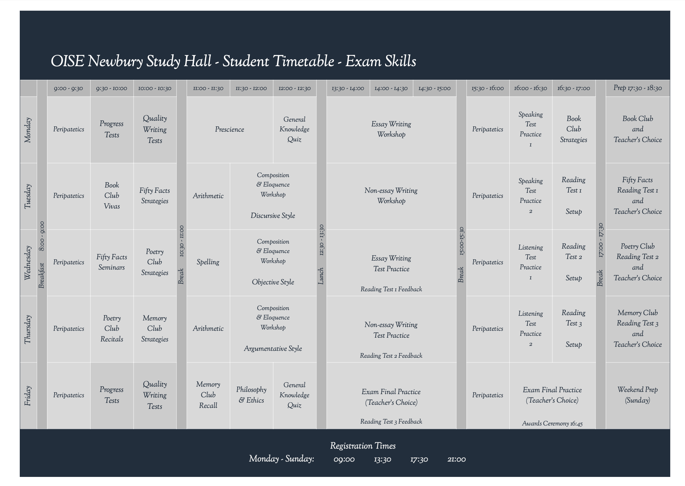 exam skills timetable