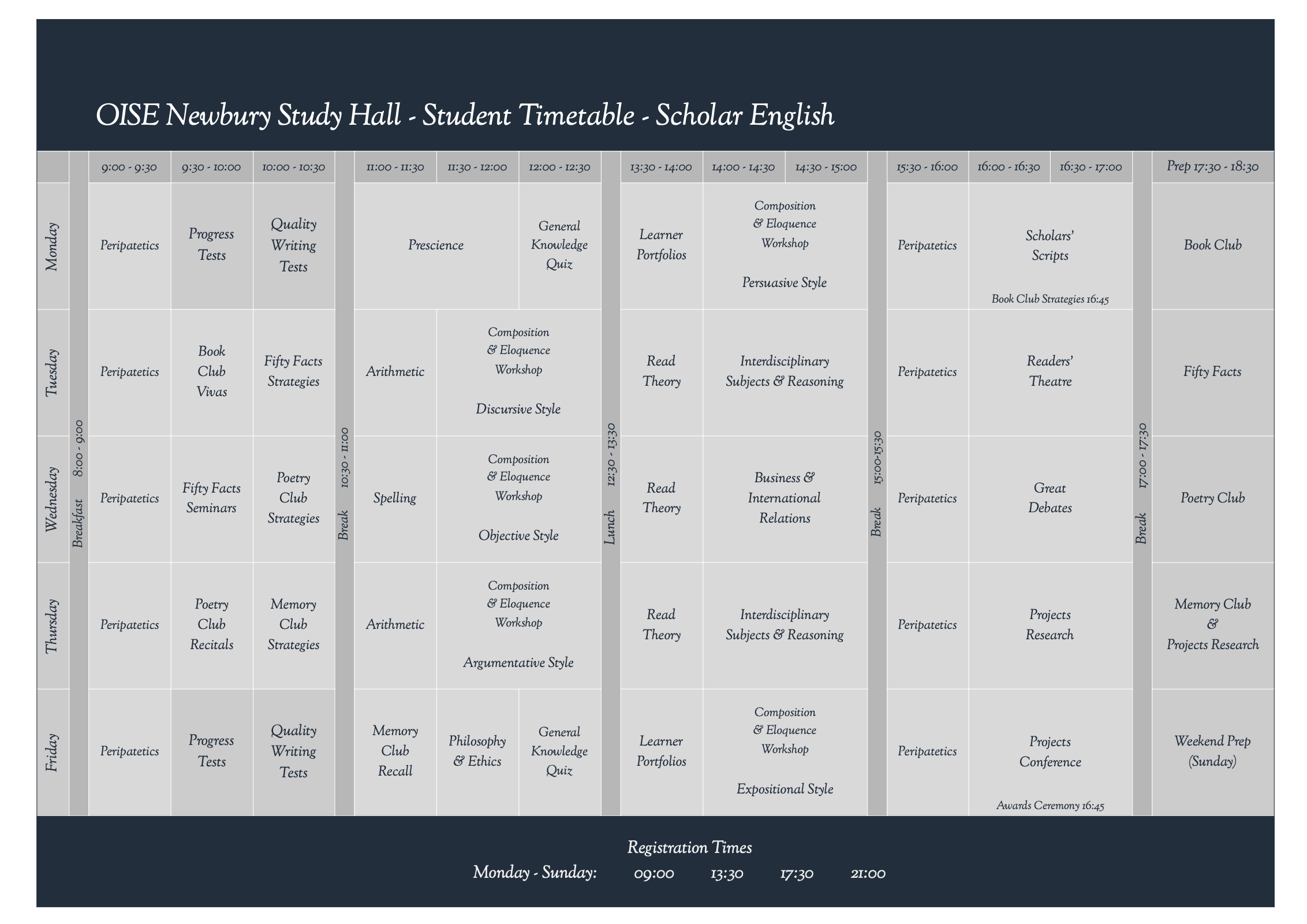 scholar english timetable